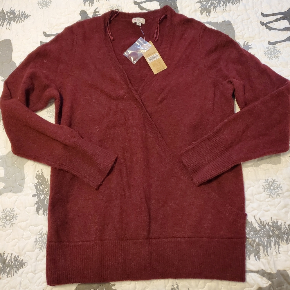 SALE! Cremieux Burgundy Charlotte Wrap V Neck Criss Cross Size L